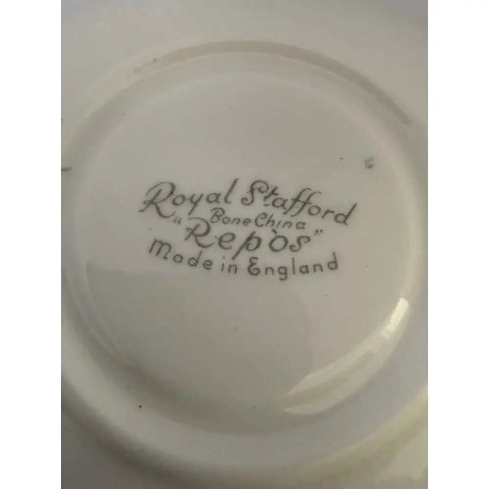 Vintage Repose Queen’s Staffordshire Teacup Saucer made in England Yellow Gray